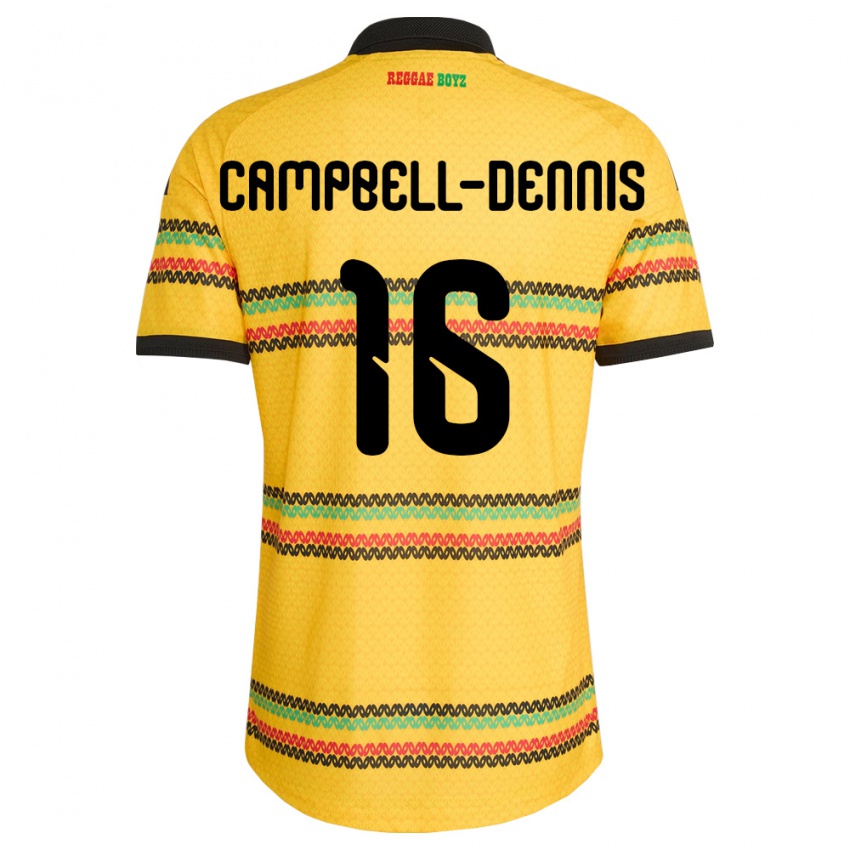 ילדים ג'מייקה Raequan Campbell-Dennis #16 צהוב שחור ירוק ג'רזי ביתית 26-28 חולצה קצרה