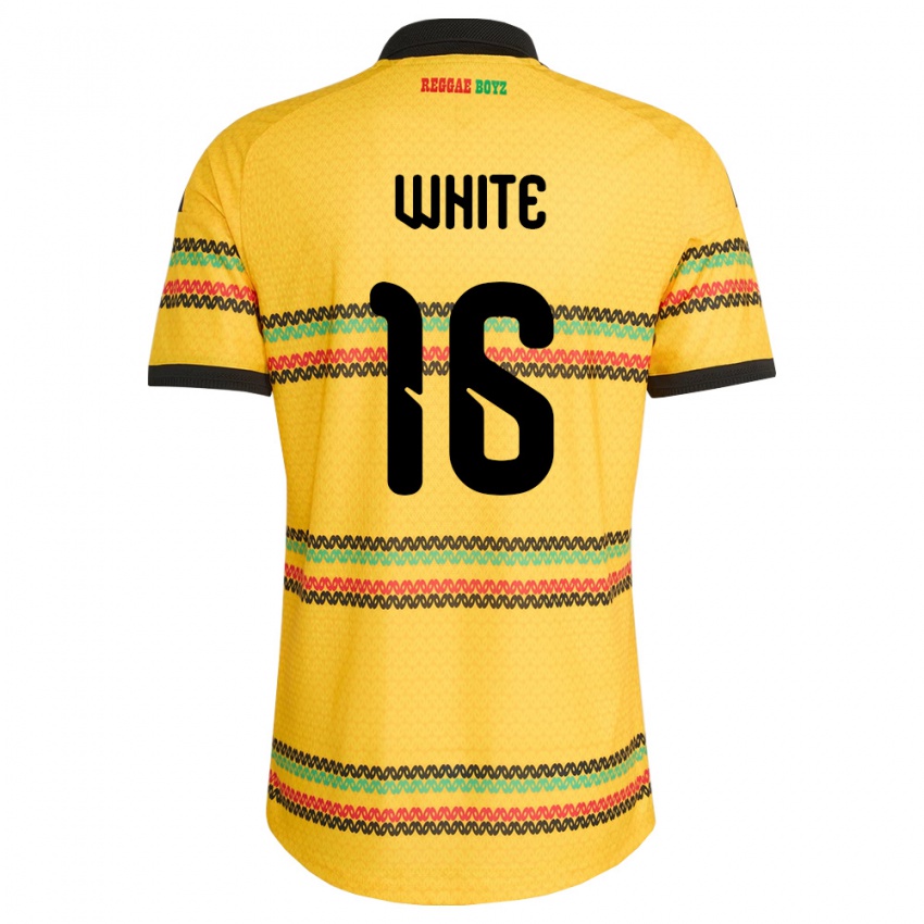 ילדים ג'מייקה Dario White #16 צהוב שחור ירוק ג'רזי ביתית 26-28 חולצה קצרה