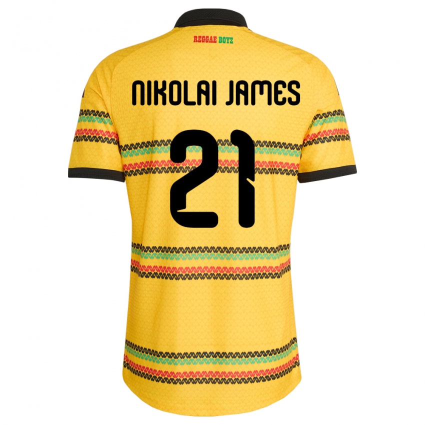 ילדים ג'מייקה Alex Nikolai James #21 צהוב שחור ירוק ג'רזי ביתית 26-28 חולצה קצרה