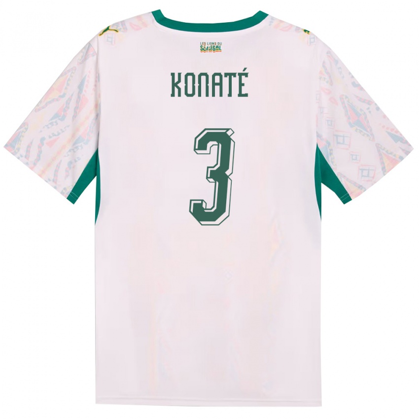 ילדים סנגל Ousmane Konaté #3 לבן ירוק צהוב ג'רזי ביתית 26-28 חולצה קצרה