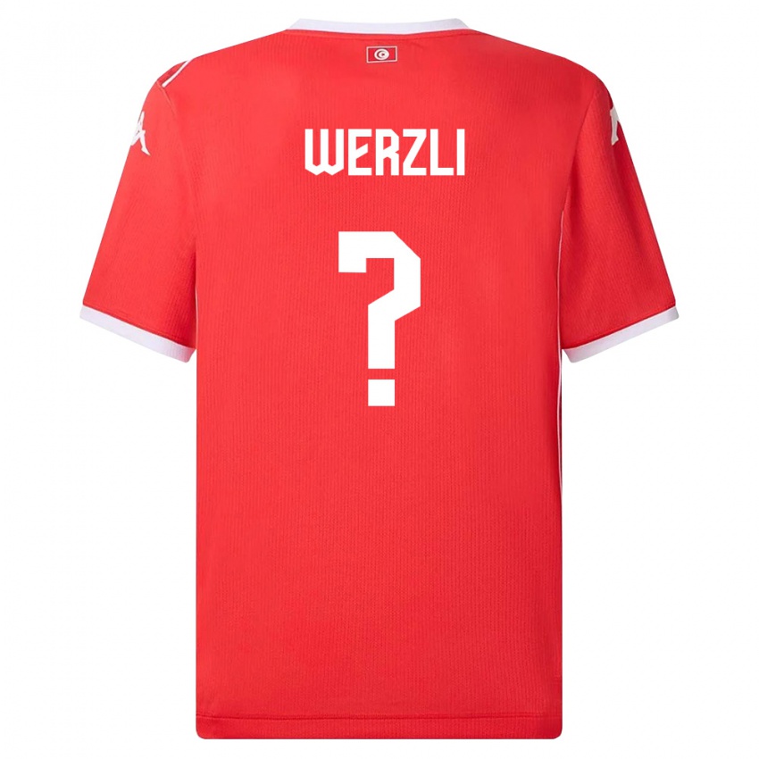 ילדים תוניסיה Yassine Werzli #0 אדום לבן ג'רזי ביתית 26-28 חולצה קצרה