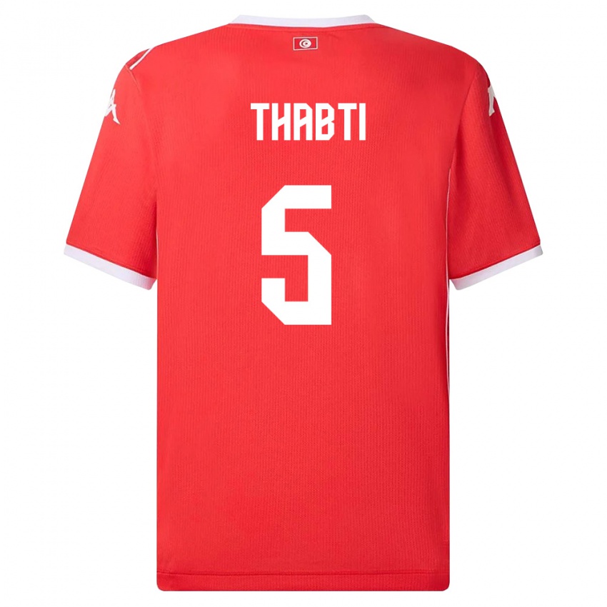 ילדים תוניסיה Moncef Thabti #5 אדום לבן ג'רזי ביתית 26-28 חולצה קצרה