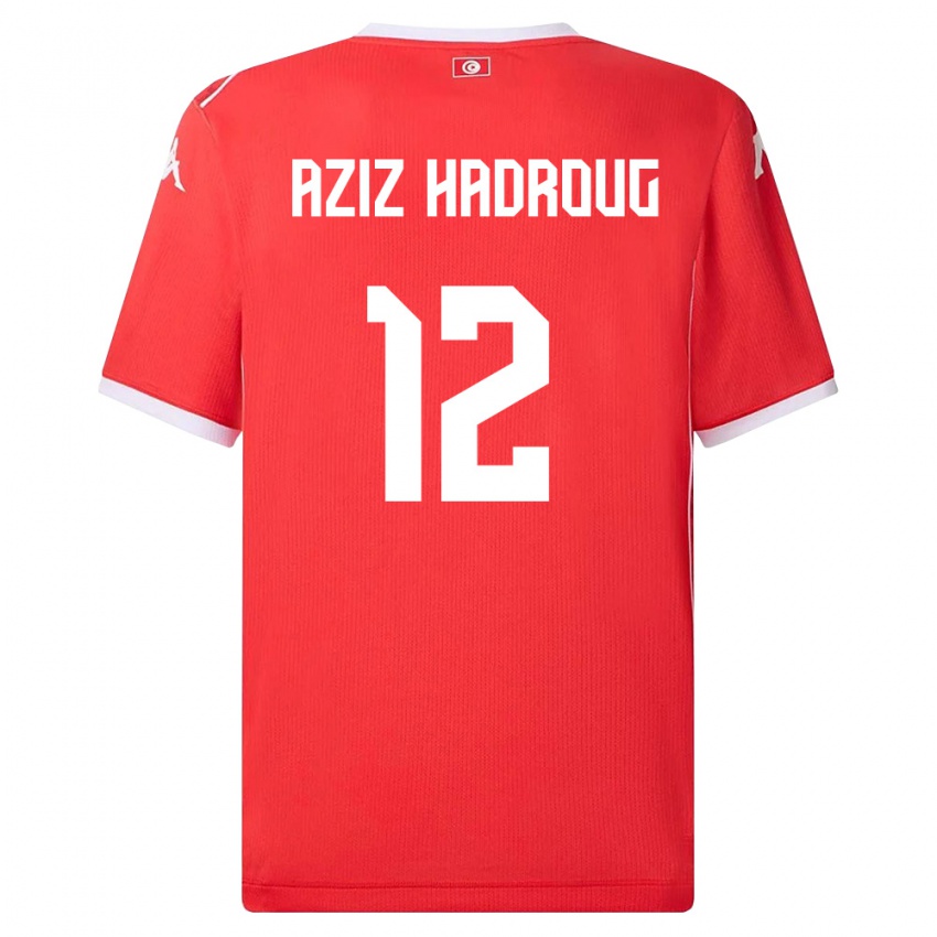 ילדים תוניסיה Mohamed Aziz Hadroug #12 אדום לבן ג'רזי ביתית 26-28 חולצה קצרה