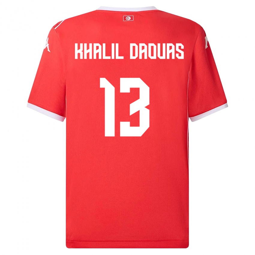 ילדים תוניסיה Mohamed Khalil Daouas #13 אדום לבן ג'רזי ביתית 26-28 חולצה קצרה