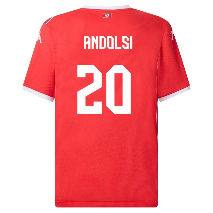 ילדים תוניסיה Youssef Andolsi #20 אדום לבן ג'רזי ביתית 26-28 חולצה קצרה