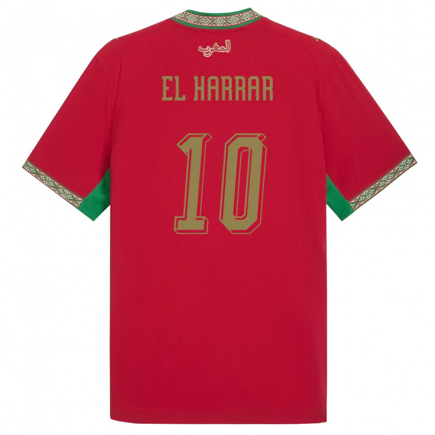 ילדים מָרוֹקוֹ Mohamed El Harrar #10 אדום ירוק לבן ג'רזי ביתית 26-28 חולצה קצרה