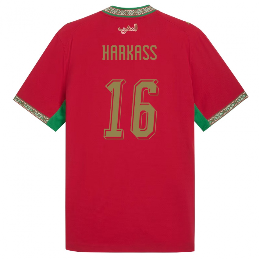 ילדים מָרוֹקוֹ ג'מאל חרקאס #16 אדום ירוק לבן ג'רזי ביתית 26-28 חולצה קצרה