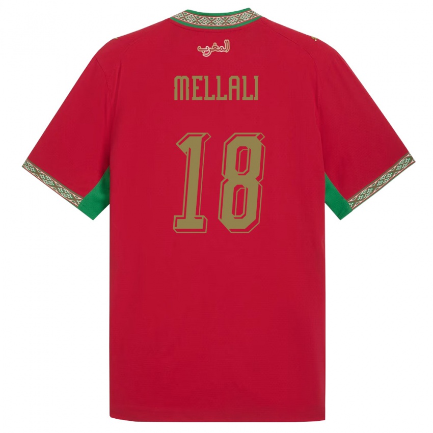 ילדים מָרוֹקוֹ Hicham Mellali #18 אדום ירוק לבן ג'רזי ביתית 26-28 חולצה קצרה