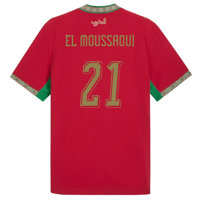 ילדים מָרוֹקוֹ Tajeddine El Moussaoui #21 אדום ירוק לבן ג'רזי ביתית 26-28 חולצה קצרה