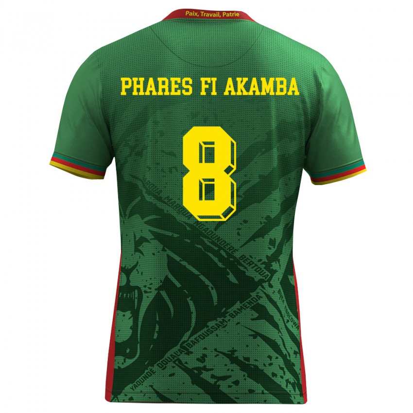 ילדים קמרון Collins Phares Fi Akamba #8 ירוק צהוב אדום ג'רזי ביתית 26-28 חולצה קצרה