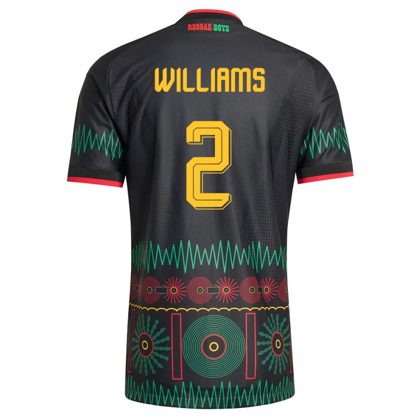 ילדים ג'מייקה Javin Amani Williams #2 שחור אדום צהוב הרחק ג'רזי 26-28 חולצה קצרה