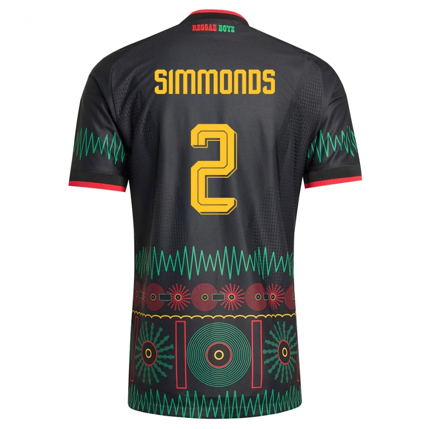 ילדים ג'מייקה Nicholas Simmonds #2 שחור אדום צהוב הרחק ג'רזי 26-28 חולצה קצרה