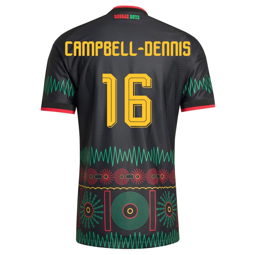 ילדים ג'מייקה Raequan Campbell-Dennis #16 שחור אדום צהוב הרחק ג'רזי 26-28 חולצה קצרה