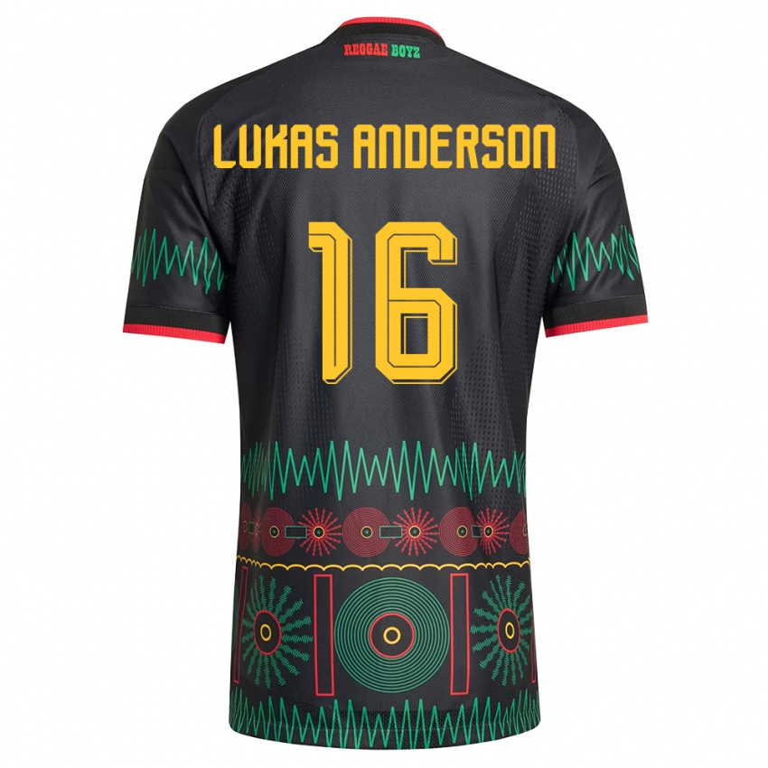ילדים ג'מייקה Lukas Anderson #16 שחור אדום צהוב הרחק ג'רזי 26-28 חולצה קצרה