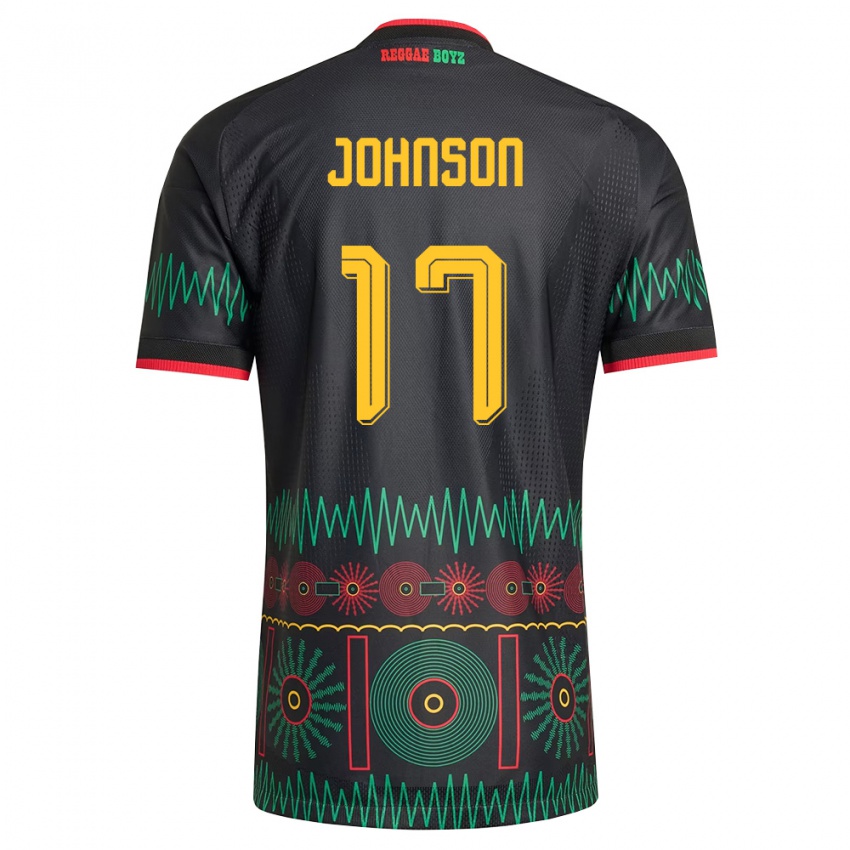 ילדים ג'מייקה Jabar Johnson #17 שחור אדום צהוב הרחק ג'רזי 26-28 חולצה קצרה