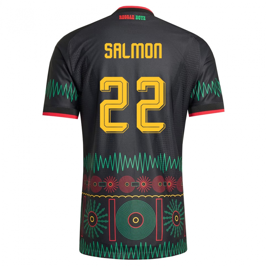 ילדים ג'מייקה Christina Salmon #22 שחור אדום צהוב הרחק ג'רזי 26-28 חולצה קצרה