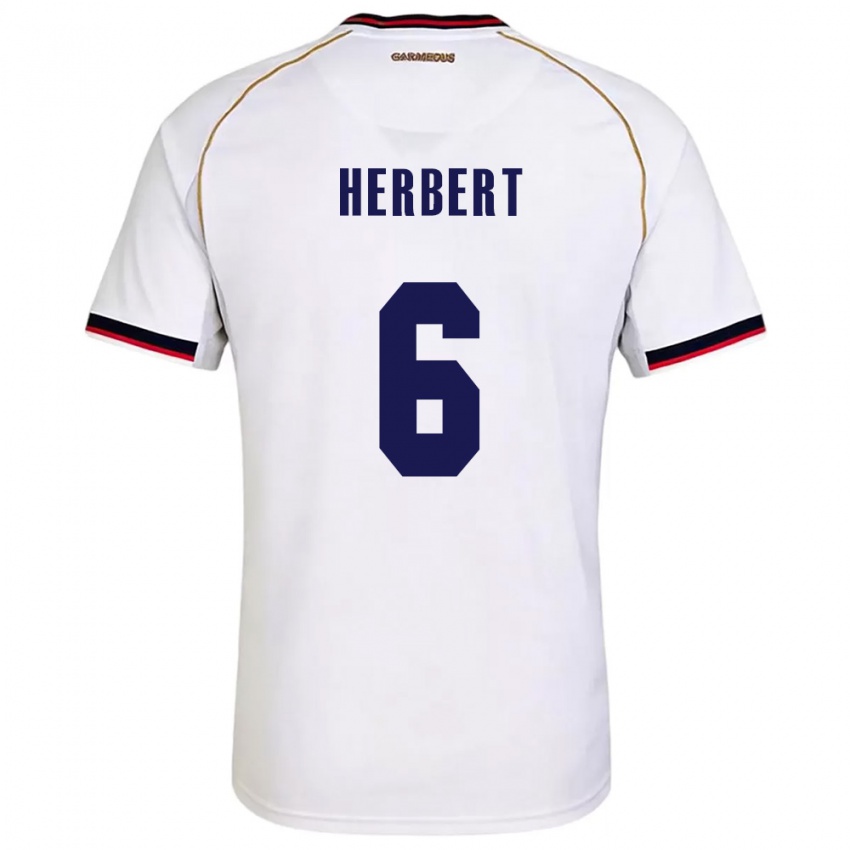 ילדים פנמה Giovany Herbert #6 לבן אדום הרחק ג'רזי 26-28 חולצה קצרה