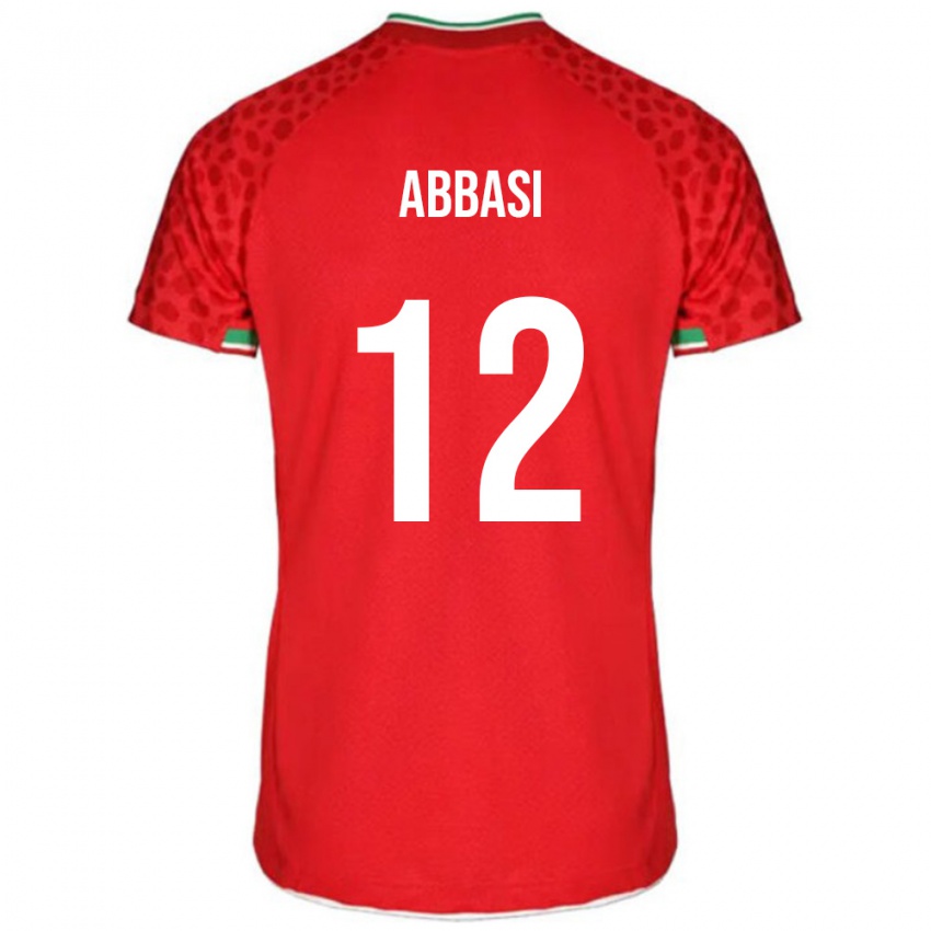 ילדים איראן Armin Abbasi #12 אדום לבן הרחק ג'רזי 26-28 חולצה קצרה