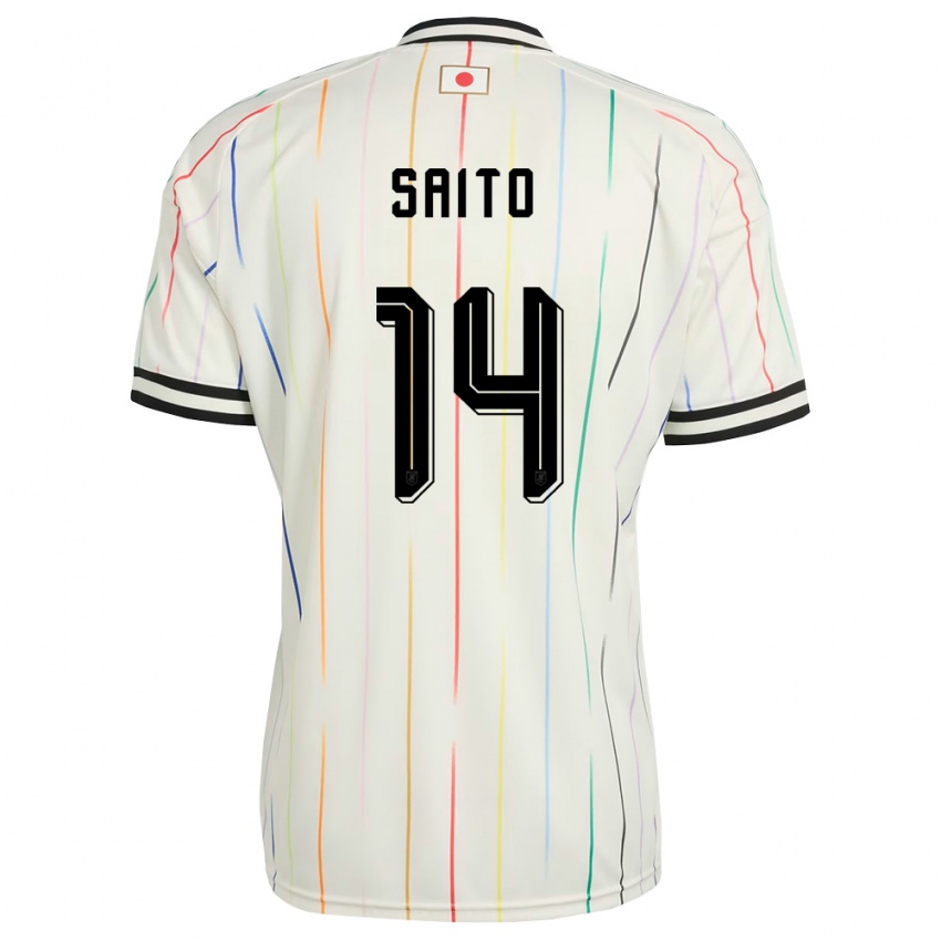 ילדים יַפָּן Shunsuke Saito #14 לבן שחור הרחק ג'רזי 26-28 חולצה קצרה