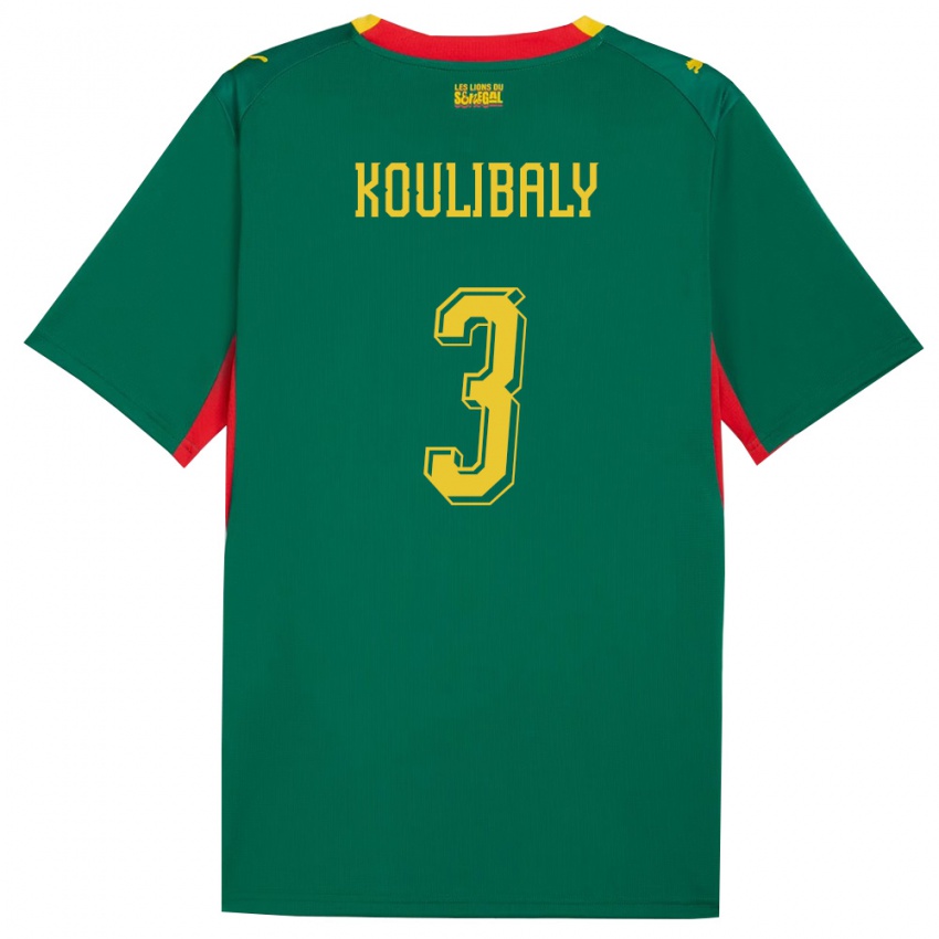 ילדים סנגל קאלידו קוליבאלי #3 ירוק צהוב אדום הרחק ג'רזי 26-28 חולצה קצרה