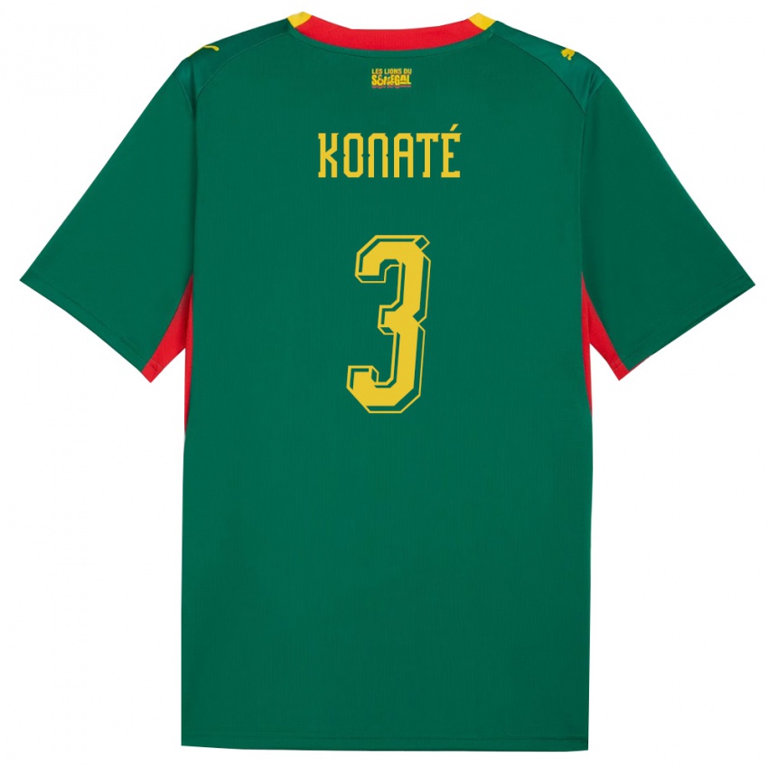 ילדים סנגל Ousmane Konaté #3 ירוק צהוב אדום הרחק ג'רזי 26-28 חולצה קצרה