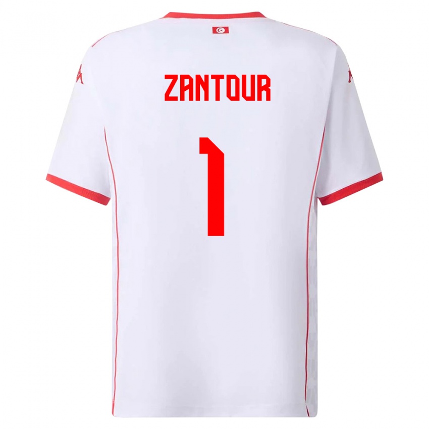 ילדים תוניסיה Ishak Zantour #1 לבן אדום הרחק ג'רזי 26-28 חולצה קצרה