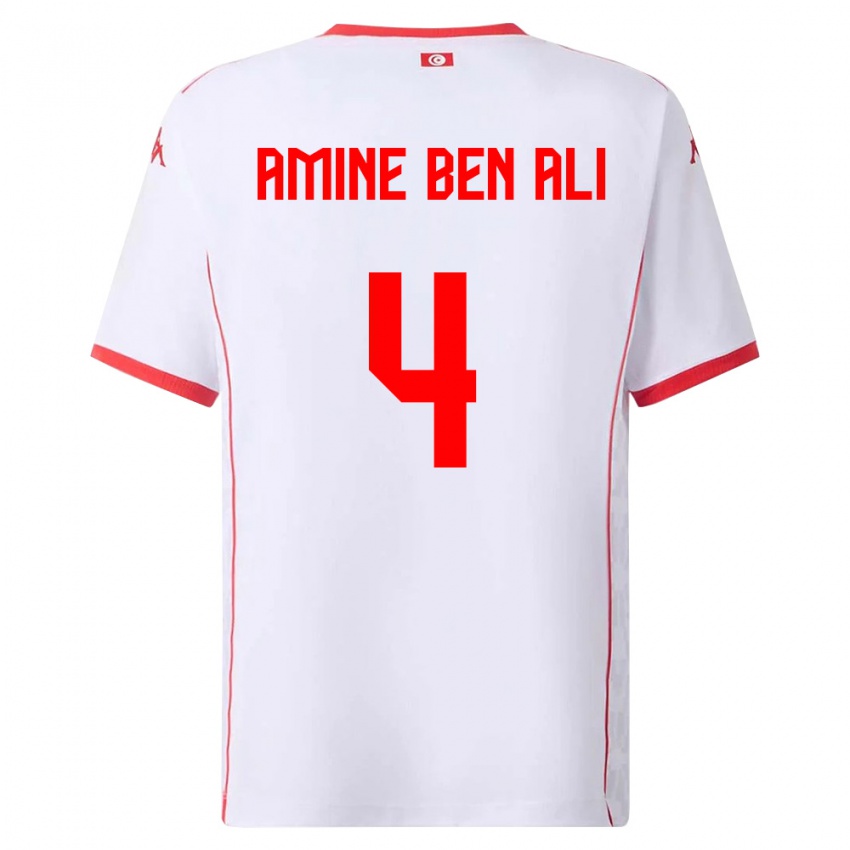 ילדים תוניסיה Mohamed Amine Ben Ali #4 לבן אדום הרחק ג'רזי 26-28 חולצה קצרה