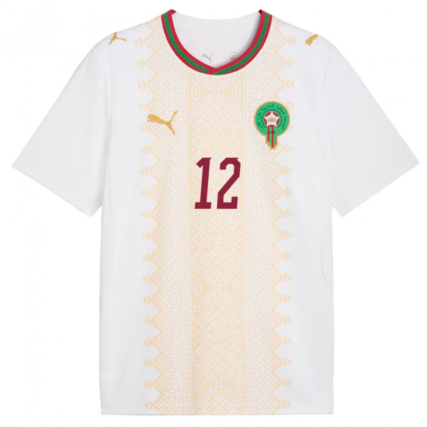 ילדים מָרוֹקוֹ מוניר אל-חדאדי #12 לבן זהב אדום הרחק ג'רזי 26-28 חולצה קצרה