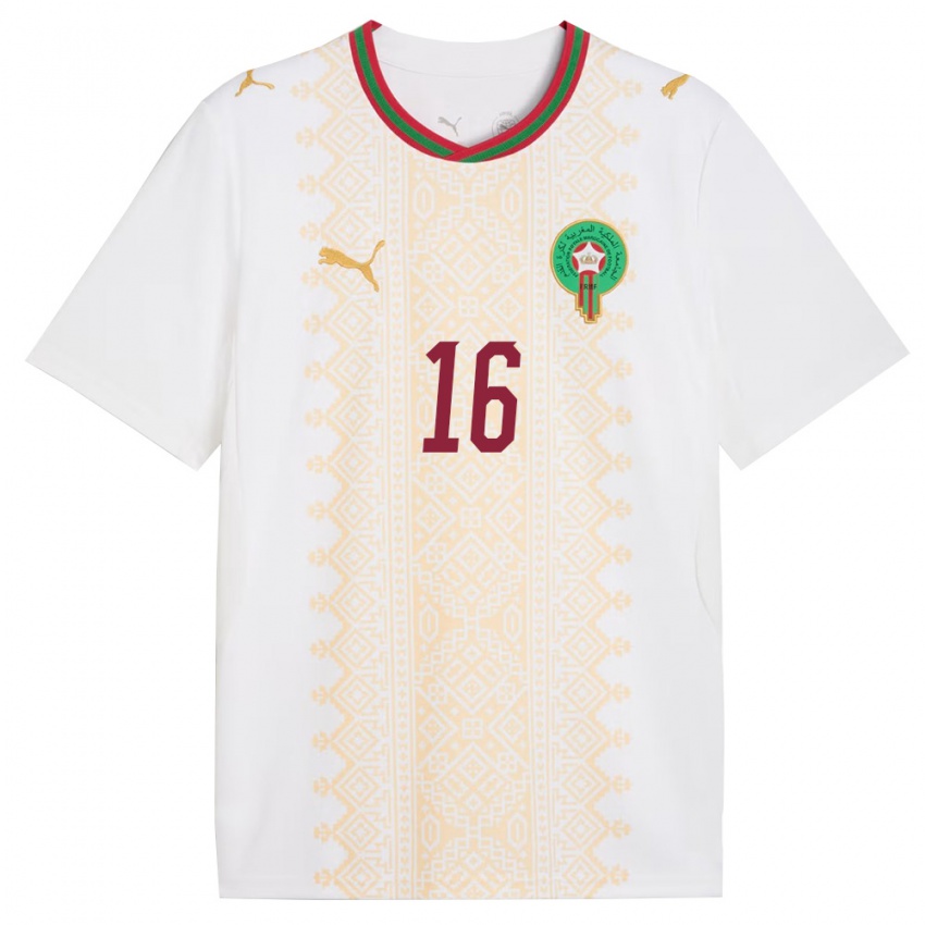 ילדים מָרוֹקוֹ סמיה הסאני #16 לבן זהב אדום הרחק ג'רזי 26-28 חולצה קצרה