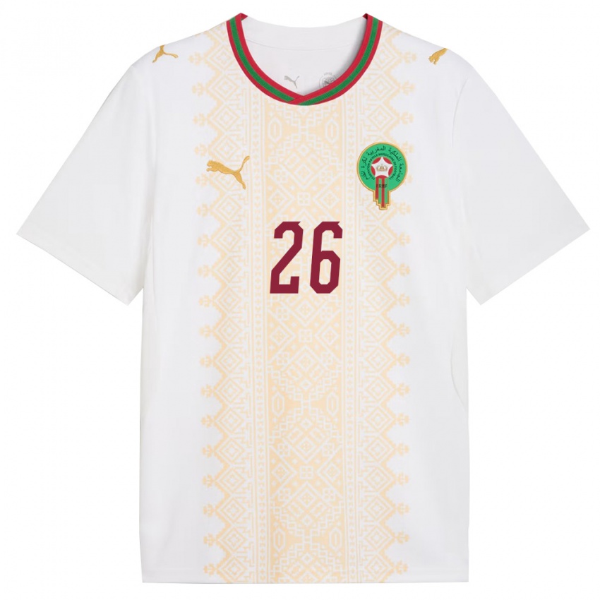 ילדים מָרוֹקוֹ יחיא עטיה אללה #26 לבן זהב אדום הרחק ג'רזי 26-28 חולצה קצרה