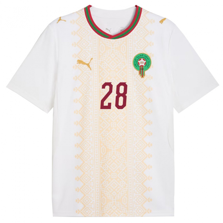 ילדים מָרוֹקוֹ פואד אל מאך #28 לבן זהב אדום הרחק ג'רזי 26-28 חולצה קצרה