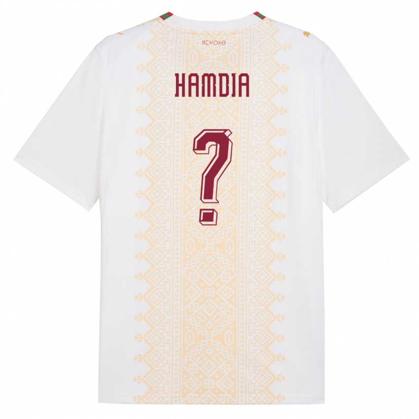 ילדים מָרוֹקוֹ Ilyes Hamdia #0 לבן זהב אדום הרחק ג'רזי 26-28 חולצה קצרה