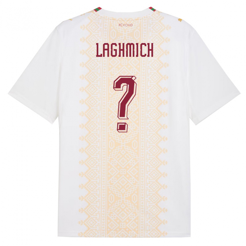 ילדים מָרוֹקוֹ Noah Laghmich #0 לבן זהב אדום הרחק ג'רזי 26-28 חולצה קצרה