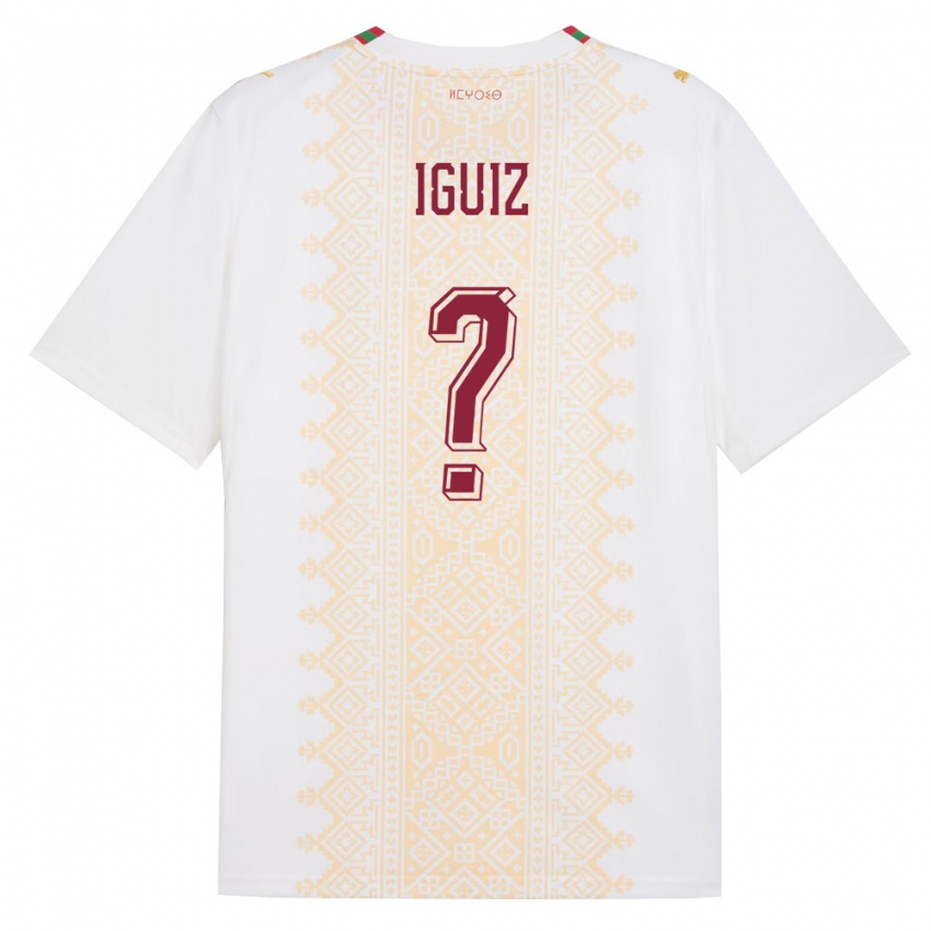 ילדים מָרוֹקוֹ Yahya Iguiz #0 לבן זהב אדום הרחק ג'רזי 26-28 חולצה קצרה