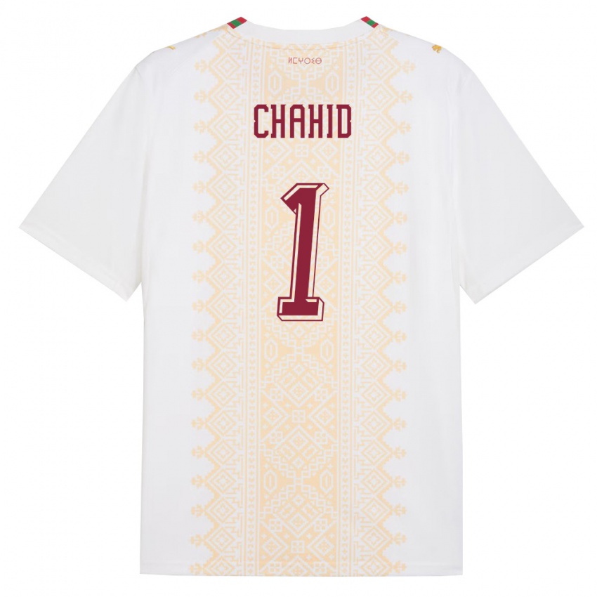 ילדים מָרוֹקוֹ Nabil Chahid #1 לבן זהב אדום הרחק ג'רזי 26-28 חולצה קצרה