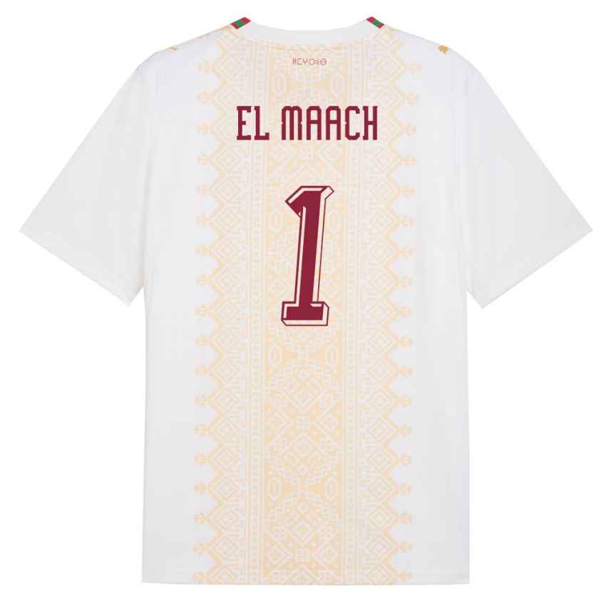 ילדים מָרוֹקוֹ Adam El Maach #1 לבן זהב אדום הרחק ג'רזי 26-28 חולצה קצרה