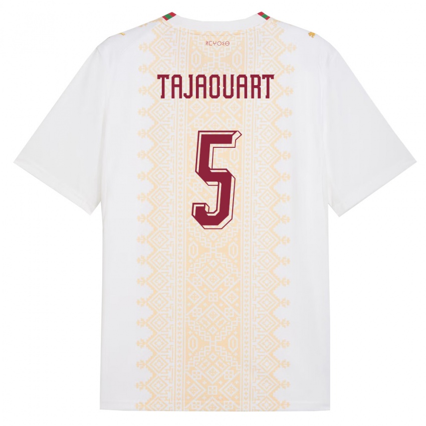 ילדים מָרוֹקוֹ Anas Tajaouart #5 לבן זהב אדום הרחק ג'רזי 26-28 חולצה קצרה