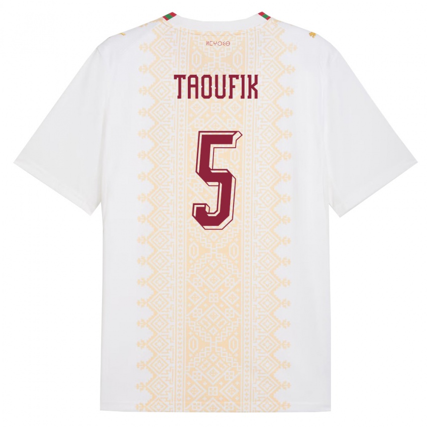 ילדים מָרוֹקוֹ Rayane Taoufik #5 לבן זהב אדום הרחק ג'רזי 26-28 חולצה קצרה