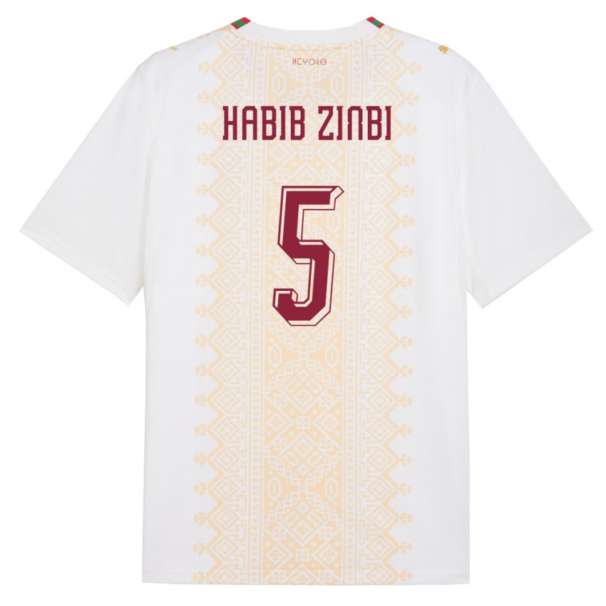 ילדים מָרוֹקוֹ Mohamed Habib Zinbi #5 לבן זהב אדום הרחק ג'רזי 26-28 חולצה קצרה