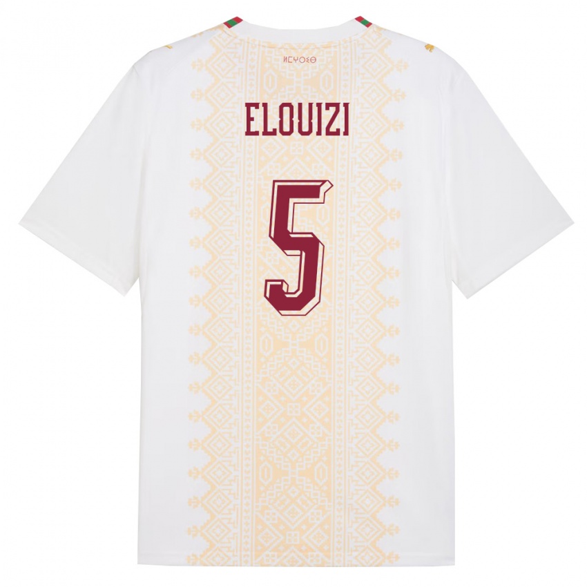ילדים מָרוֹקוֹ Yahya Elouizi #5 לבן זהב אדום הרחק ג'רזי 26-28 חולצה קצרה