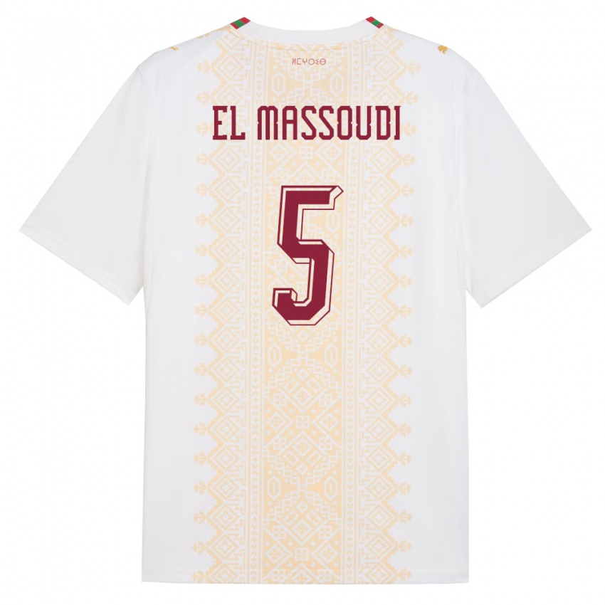 ילדים מָרוֹקוֹ Nassim El Massoudi #5 לבן זהב אדום הרחק ג'רזי 26-28 חולצה קצרה