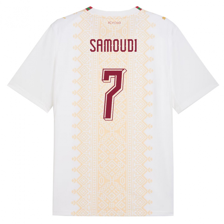 ילדים מָרוֹקוֹ Anas Samoudi #7 לבן זהב אדום הרחק ג'רזי 26-28 חולצה קצרה