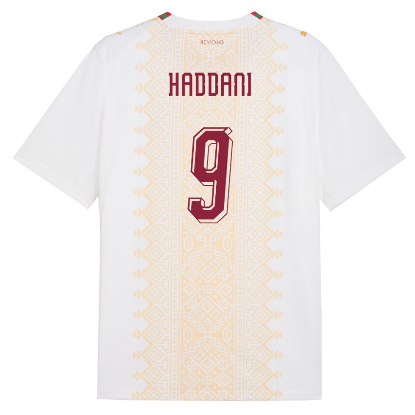 ילדים מָרוֹקוֹ Nahël Haddani #9 לבן זהב אדום הרחק ג'רזי 26-28 חולצה קצרה