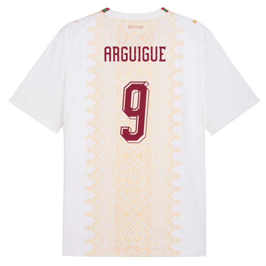 ילדים מָרוֹקוֹ איימן ארגויג #9 לבן זהב אדום הרחק ג'רזי 26-28 חולצה קצרה