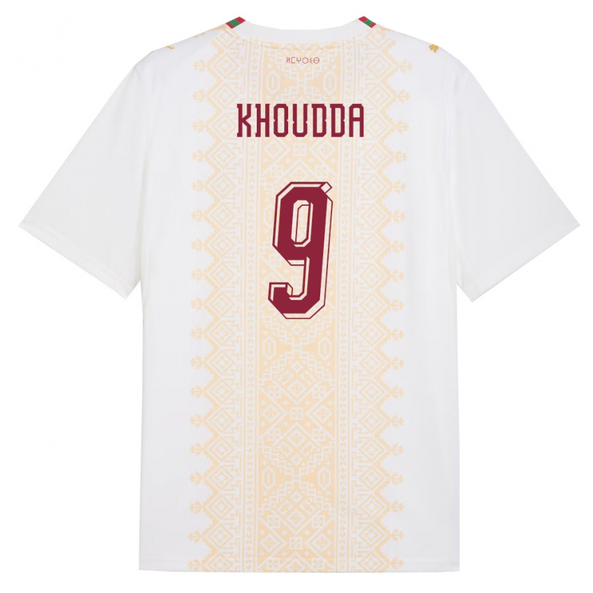 ילדים מָרוֹקוֹ Youssef Khoudda #9 לבן זהב אדום הרחק ג'רזי 26-28 חולצה קצרה