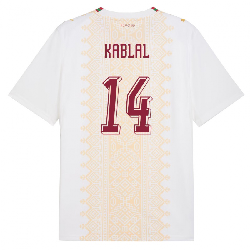 ילדים מָרוֹקוֹ Yahya Kablal #14 לבן זהב אדום הרחק ג'רזי 26-28 חולצה קצרה