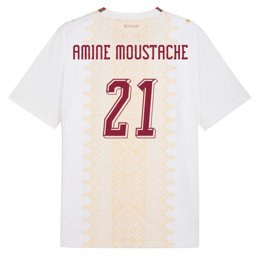 ילדים מָרוֹקוֹ Mohamed Amine Moustache #21 לבן זהב אדום הרחק ג'רזי 26-28 חולצה קצרה