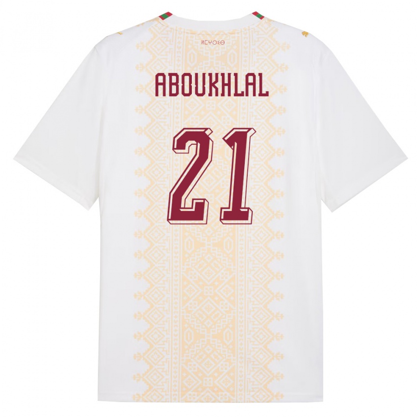 ילדים מָרוֹקוֹ זקאריה אבוכלאל #21 לבן זהב אדום הרחק ג'רזי 26-28 חולצה קצרה