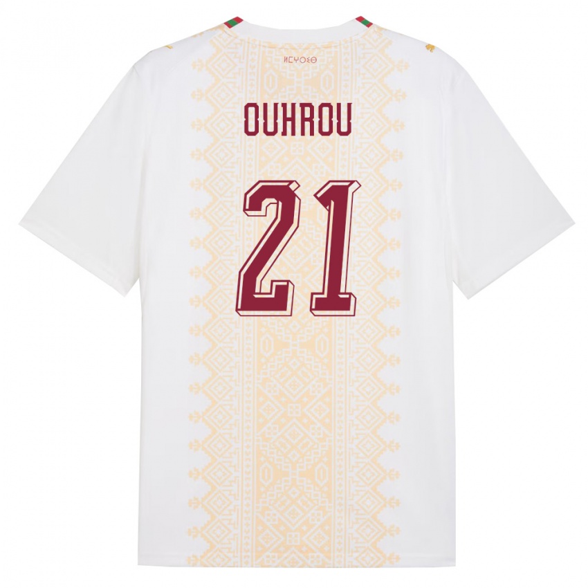 ילדים מָרוֹקוֹ מרואן אוהרו #21 לבן זהב אדום הרחק ג'רזי 26-28 חולצה קצרה