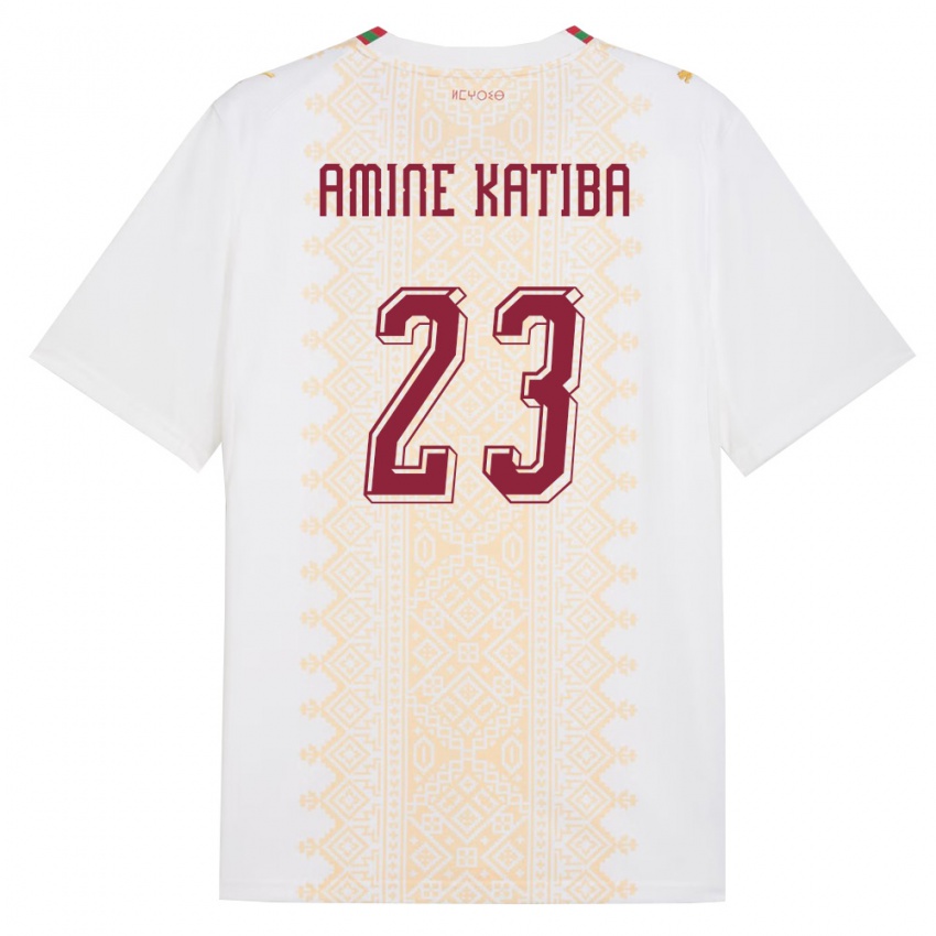 ילדים מָרוֹקוֹ Mohamed Amine Katiba #23 לבן זהב אדום הרחק ג'רזי 26-28 חולצה קצרה